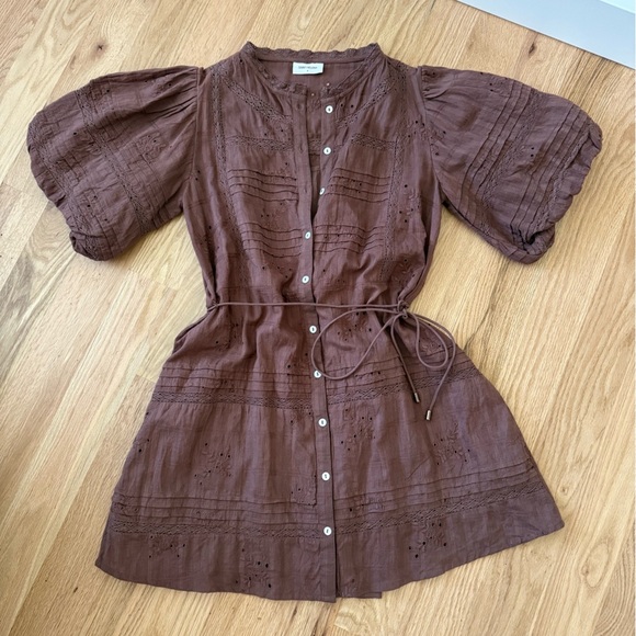 Saint Helena Rose Mini Dress Rose Clay Brown Eyelet 100% Cotton Size Small - Picture 11 of 13